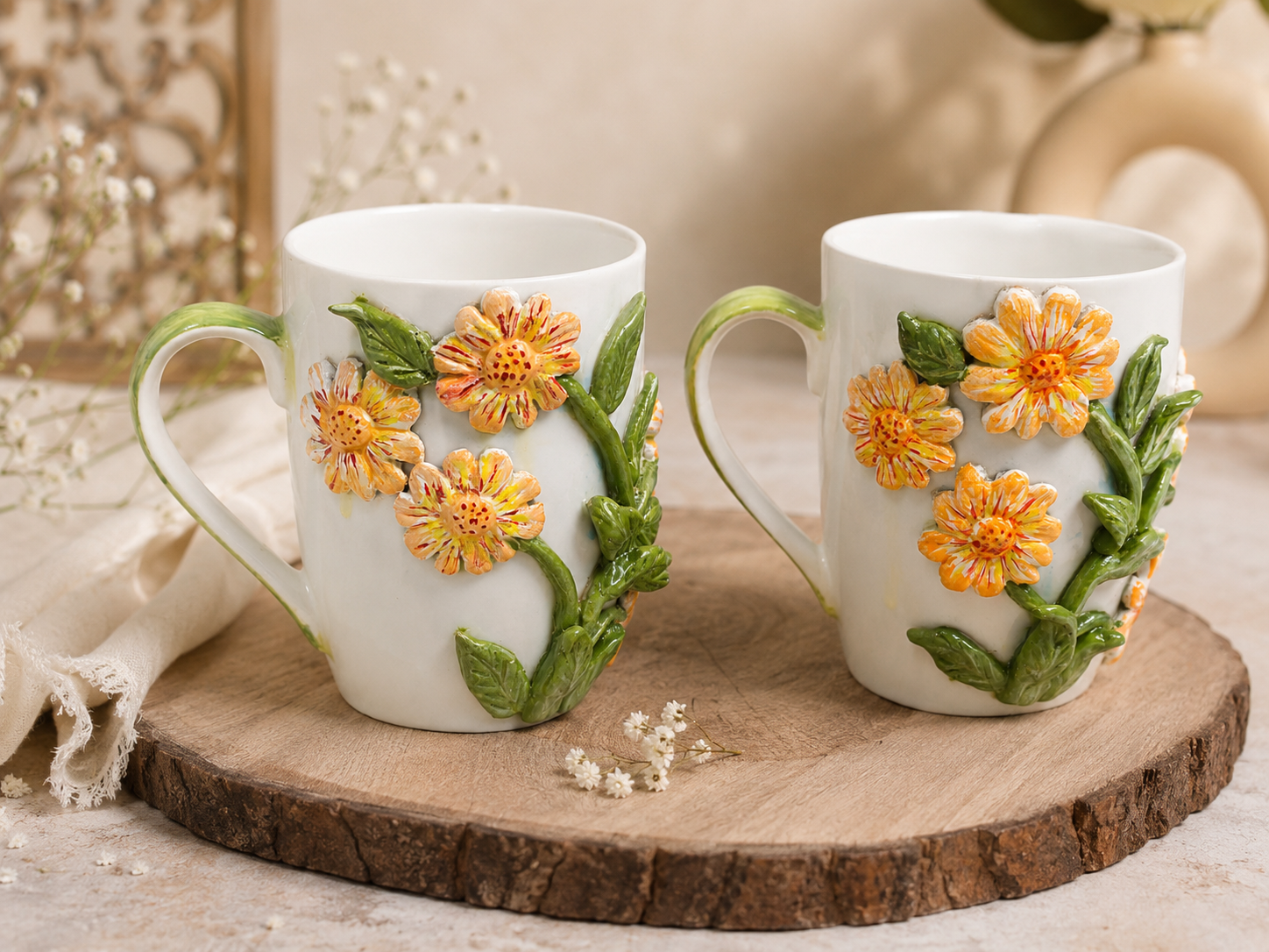 Garden Reverie – Handcrafted Floral Ceramic Mug Set