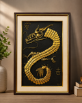 Dragon of the Golden Realm – Handcrafted Wall Art Frame