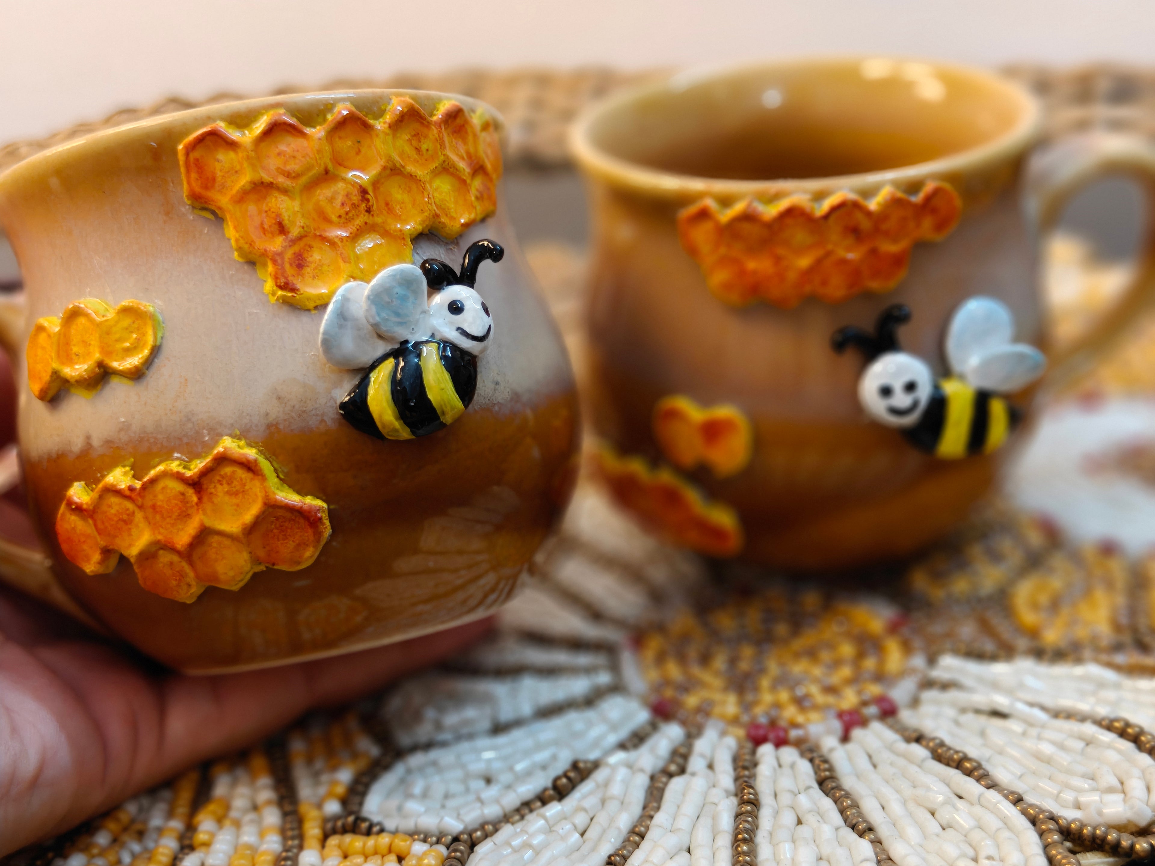 Honeycomb Ceramic Mug Set 🐝🍯